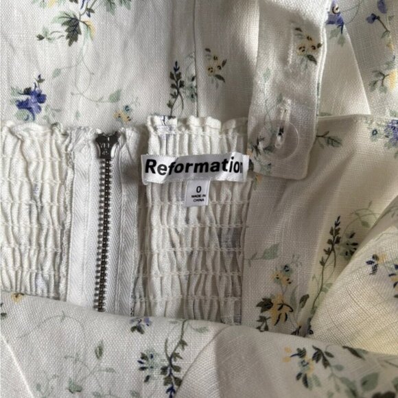 NEW Reformation Maegan Linen Dress Floral White Midi Dress Madeleine | US 0 UK 4 - Picture 8 of 12